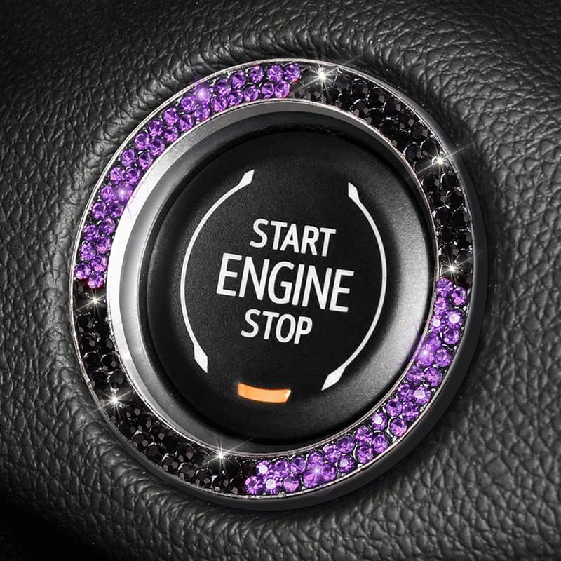 ToBeQueen Purple Bling Push Start Ring Emblem Sticker, Crystal Diamond Rhinestone Engine Start Button Cover Interior Decoration, Violet Black Bling Car Accessories, Purple and Black - Image 1